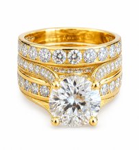Load image into Gallery viewer, Round Shape Moissanites Engagement Ring Hidden Halo Design Wedding Ring And Matching Band 14K Solid Heavy Yellow Gold Bridal Ring 7.50ctw