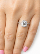 Load image into Gallery viewer, Emerald Cut And Round Cut Sides Simulated Diamonds Engagement Ring Set Halo Wedding Ring Minimalist Bridal Ring 14K Solid White Gold 1.50ctw