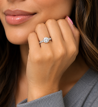 Load image into Gallery viewer, Eternity Style Round Cut Simulated Diamonds Engagement Ring Prong Set Wedding Ring 14K Solid White Gold Bridal Ring Propose Ring 4.00ctw