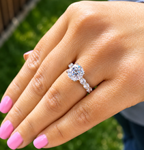 Load image into Gallery viewer, Eternity Style Round Cut Simulated Diamonds Engagement Ring Prong Set Wedding Ring 14K Solid White Gold Bridal Ring Propose Ring 4.00ctw