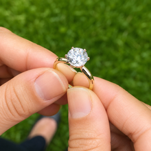 Load image into Gallery viewer, Round Cut Moissanite Engagement Ring Solitaire Bridal Ring Four prong Wedding ring Solitaire 14k Solid Yellow Gold 3.00ctw
