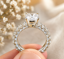 Load image into Gallery viewer, Asscher Cut and Round Cut Three Sides Diamond Engagement Ring Prong Set Wedding Bridal Ring IGI Certified 14K Solid Yellow Gold 3.00ctw