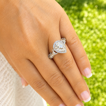 Load image into Gallery viewer, Pear Shape Moissanite And Round Cut Sides Engagement Ring In 14k Solid White Gold Wedding Ring Antique style Bridal Ring Halo Style 2.20ctw