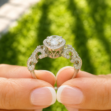 Load image into Gallery viewer, Pear Shape Moissanite And Round Cut Sides Engagement Ring In 14k Solid White Gold Wedding Ring Antique style Bridal Ring Halo Style 2.20ctw