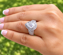 Load image into Gallery viewer, Pear Shape And Round Cut Sides Moissanites Engagement Ring Halo Filigree Motif Design Wedding Ring 14K Solid And Heavy White Gold 3.50ctw