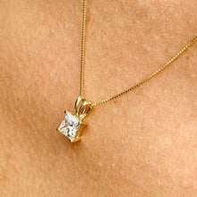 Load image into Gallery viewer, Solitaire Necklace And Chain Necklace Delicate 14k Solid Yellow Gold 1.00ct Princess Cut CVD Diamond Prong Set Mininmalist Dainty Pendant
