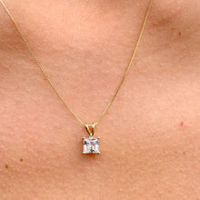 Load image into Gallery viewer, Solitaire Necklace And Chain Necklace Delicate 14k Solid Yellow Gold 1.00ct Princess Cut CVD Diamond Prong Set Mininmalist Dainty Pendant
