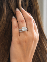 Load image into Gallery viewer, Cushion Cut And Round Cut Sides Simulated Diamonds Engagement Ring And Matching Band Halo Wedding Ring 14K Solid White Gold Bridal Set 3.00