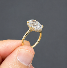 Load image into Gallery viewer, Oval Shape And Round Cut Moissanite Engagement Ring Halo Wedding Ring Prong Set Bridal Ring 14K Yellow Gold Propose Ring For Her 4.15ct