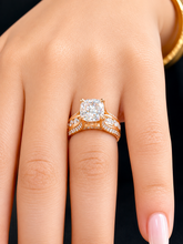Load image into Gallery viewer, Cushion Cut And Round Cut Sides Diamond Engagement Ring IGI Certified 14k Solid Yellow Gold Hidden Halo Wedding Ring Bridal Ring 4.50 G-VS2