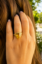 Load image into Gallery viewer, Oval Shape Natural Yellow Citrine Engagement Ring Halo Ring Wedding Anniversary Ring Large 14K Solid yellow Gold Right Hand Ring 6.00ctw