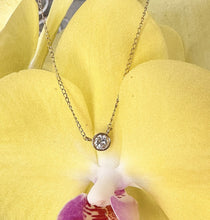 Load image into Gallery viewer, Dainty Minimalist 14k solid yellow gold round cut moissanite, bezel set, solitaire necklace and chain, Pendant, Bridal, Wedding 0.35ct
