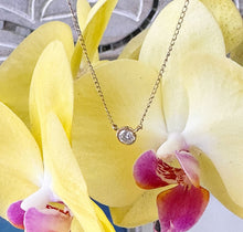 Load image into Gallery viewer, Dainty Minimalist 14k solid yellow gold round cut moissanite, bezel set, solitaire necklace and chain, Pendant, Bridal, Wedding 0.35ct