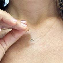 Load image into Gallery viewer, Dainty Minimalist 14k solid yellow gold round cut moissanite, bezel set, solitaire necklace and chain, Pendant, Bridal, Wedding 0.35ct