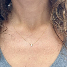 Load image into Gallery viewer, Dainty Minimalist 14k solid yellow gold round cut moissanite, bezel set, solitaire necklace and chain, Pendant, Bridal, Wedding 0.35ct