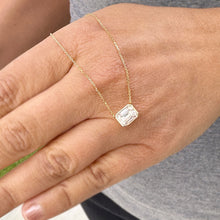 Load image into Gallery viewer, Dainty Minimalist 14k Solid Yellow Gold Emerald Cut Moissanite, Bezel Set, Solitaire Necklace And Chain, Pendant, Bridal, Wedding 2.00ct