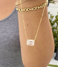 Load image into Gallery viewer, Dainty Minimalist 14k Solid Yellow Gold Emerald Cut Moissanite, Bezel Set, Solitaire Necklace And Chain, Pendant, Bridal, Wedding 2.00ct