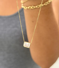 Load image into Gallery viewer, Dainty Minimalist 14k Solid Yellow Gold Emerald Cut Simulated Diamond , Bezel Set, Solitaire Necklace And Chain, Pendant, Wedding 2.00ct