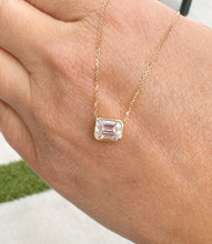 Load image into Gallery viewer, Dainty Minimalist 14k Solid Yellow Gold Emerald Cut Simulated Diamond , Bezel Set, Solitaire Necklace And Chain, Pendant, Wedding 2.00ct