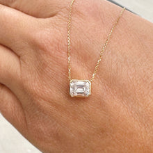 Load image into Gallery viewer, Dainty Minimalist 14k Solid Yellow Gold Emerald Cut Moissanite, Bezel Set, Solitaire Necklace And Chain, Pendant, Bridal, Wedding 2.00ct