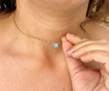 Load image into Gallery viewer, Dainty Minimalist 14k Solid Yellow Gold Emerald Cut Natural Blue Topaz , Bezel Set, Solitaire Necklace And Chain, Pendant, Wedding 2.00ct (Copy)