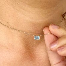 Load image into Gallery viewer, Dainty Minimalist 14k Solid Yellow Gold Emerald Cut Natural Blue Topaz , Bezel Set, Solitaire Necklace And Chain, Pendant, Wedding 2.00ct (Copy)