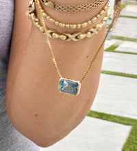 Load image into Gallery viewer, Dainty Minimalist 14k Solid Yellow Gold Emerald Cut Natural Blue Topaz , Bezel Set, Solitaire Necklace And Chain, Pendant, Wedding 2.00ct (Copy)