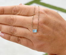 Load image into Gallery viewer, Dainty Minimalist 14k Solid Yellow Gold Emerald Cut Natural Blue Topaz , Bezel Set, Solitaire Necklace And Chain, Pendant, Wedding 2.00ct (Copy)