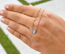 Load image into Gallery viewer, Dainty Minimalist 14k Solid Yellow Gold Emerald Cut Natural Blue Topaz , Bezel Set, Solitaire Necklace And Chain, Pendant, Wedding 2.00ct (Copy)