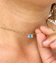 Load image into Gallery viewer, Dainty Minimalist 14k Solid Yellow Gold Emerald Cut Natural Blue Topaz , Bezel Set, Solitaire Necklace And Chain, Pendant, Wedding 2.00ct (Copy)