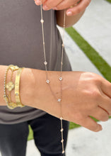 Load image into Gallery viewer, Minimalist 14k solid rose gold round cut Moissanites by the yard Y style bezel set necklace Pendant Bridal Gift For Her Wedding Gift 0.75ct