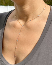 Load image into Gallery viewer, Minimalist 14k solid rose gold round cut Moissanites by the yard Y style bezel set necklace Pendant Bridal Gift For Her Wedding Gift 0.75ct