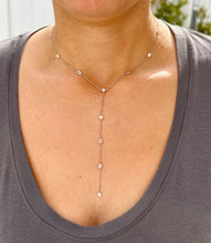 Load image into Gallery viewer, Minimalist 14k solid rose gold round cut Moissanites by the yard Y style bezel set necklace Pendant Bridal Gift For Her Wedding Gift 0.75ct