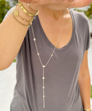 Load image into Gallery viewer, Dainty 14k solid rose gold round cut simulated diamonds by the yard Y style bezel set necklace Pendant Bridal Gift For Her Wedding Gift 0.75ct