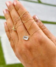 Load image into Gallery viewer, Dainty Minimalist 14k Solid Yellow Gold Emerald Cut Natural Aquamarine Bezel Set, Solitaire Necklace And Chain, Pendant, Wedding 2.00ct