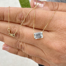 Load image into Gallery viewer, Dainty Minimalist 14k Solid Yellow Gold Emerald Cut Natural Aquamarine Bezel Set, Solitaire Necklace And Chain, Pendant, Wedding 2.00ct