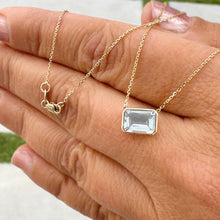 Load image into Gallery viewer, Dainty Minimalist 14k Solid Yellow Gold Emerald Cut Natural Aquamarine Bezel Set, Solitaire Necklace And Chain, Pendant, Wedding 2.00ct