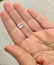 Load image into Gallery viewer, Dainty Minimalist 14k Solid Yellow Gold Emerald Cut Natural Aquamarine Bezel Set, Solitaire Necklace And Chain, Pendant, Wedding 2.00ct