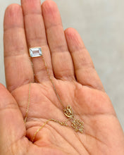 Load image into Gallery viewer, Dainty Minimalist 14k Solid Yellow Gold Emerald Cut Natural Aquamarine Bezel Set, Solitaire Necklace And Chain, Pendant, Wedding 2.00ct