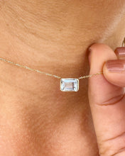 Load image into Gallery viewer, Dainty Minimalist 14k Solid Yellow Gold Emerald Cut Natural Aquamarine Bezel Set, Solitaire Necklace And Chain, Pendant, Wedding 2.00ct