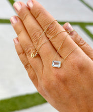 Load image into Gallery viewer, Dainty Minimalist 14k Solid Yellow Gold Emerald Cut Natural Aquamarine Bezel Set, Solitaire Necklace And Chain, Pendant, Wedding 2.00ct