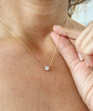 Load image into Gallery viewer, Round Cut Simulated Diamond Solitaire Necklace And Chain Dainty Minimalist 14k Solid Yellow Gold Pendant Bridal Wedding Gift 0.50ct
