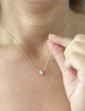 Load image into Gallery viewer, Round Cut Simulated Diamond Solitaire Necklace And Chain Dainty Minimalist 14k Solid Yellow Gold Pendant Bridal Wedding Gift 0.50ct