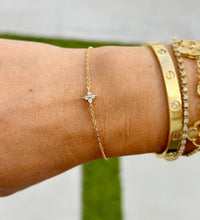 Load image into Gallery viewer, Round Cut Simulated Diamond Bracelet Chain Bracelet Gold 14k Solid Yellow Gold Four Diamond Style Bracelet Gift for her Bridal Gift 0.20ctw