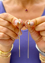 Load image into Gallery viewer, Dangling Round Cut Moissanites Earrings In 14K Solid Yellow Gold Bridal Gift Prong Set Wedding Gift Anniversary Gift 0.70ctw 3.50 Inches