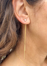 Load image into Gallery viewer, Dangling Round Cut Moissanites Earrings In 14K Solid Yellow Gold Bridal Gift Prong Set Wedding Gift Anniversary Gift 0.70ctw 3.50 Inches