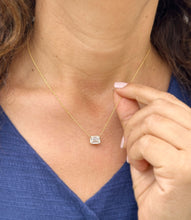 Load image into Gallery viewer, Dainty Minimalist 14k Solid Yellow Gold Emerald Cut Simulated Diamond , Bezel Set, Solitaire Necklace And Chain, Pendant, Wedding 2.00ct