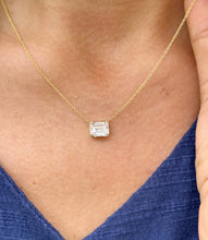 Load image into Gallery viewer, Dainty Minimalist 14k Solid Yellow Gold Emerald Cut Simulated Diamond , Bezel Set, Solitaire Necklace And Chain, Pendant, Wedding 2.00ct