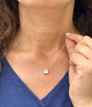 Load image into Gallery viewer, Dainty Minimalist 14k Solid Yellow Gold Emerald Cut Simulated Diamond , Bezel Set, Solitaire Necklace And Chain, Pendant, Wedding 2.00ct