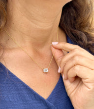 Load image into Gallery viewer, Dainty Minimalist 14k Solid Yellow Gold Emerald Cut Simulated Diamond , Bezel Set, Solitaire Necklace And Chain, Pendant, Wedding 2.00ct